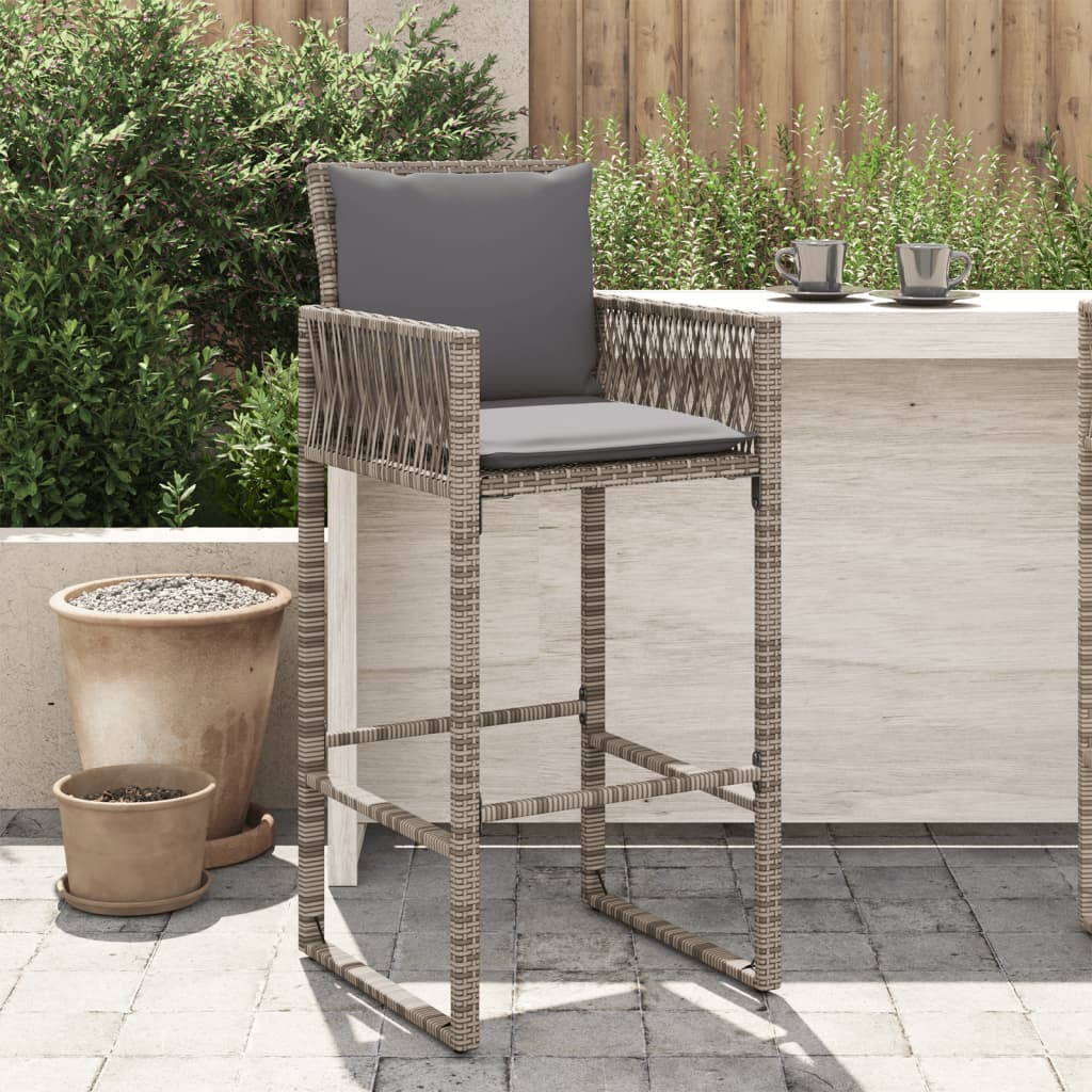 vidaXL Garden Bar Stools with Cushions 2 pcs Grey Poly Rattan