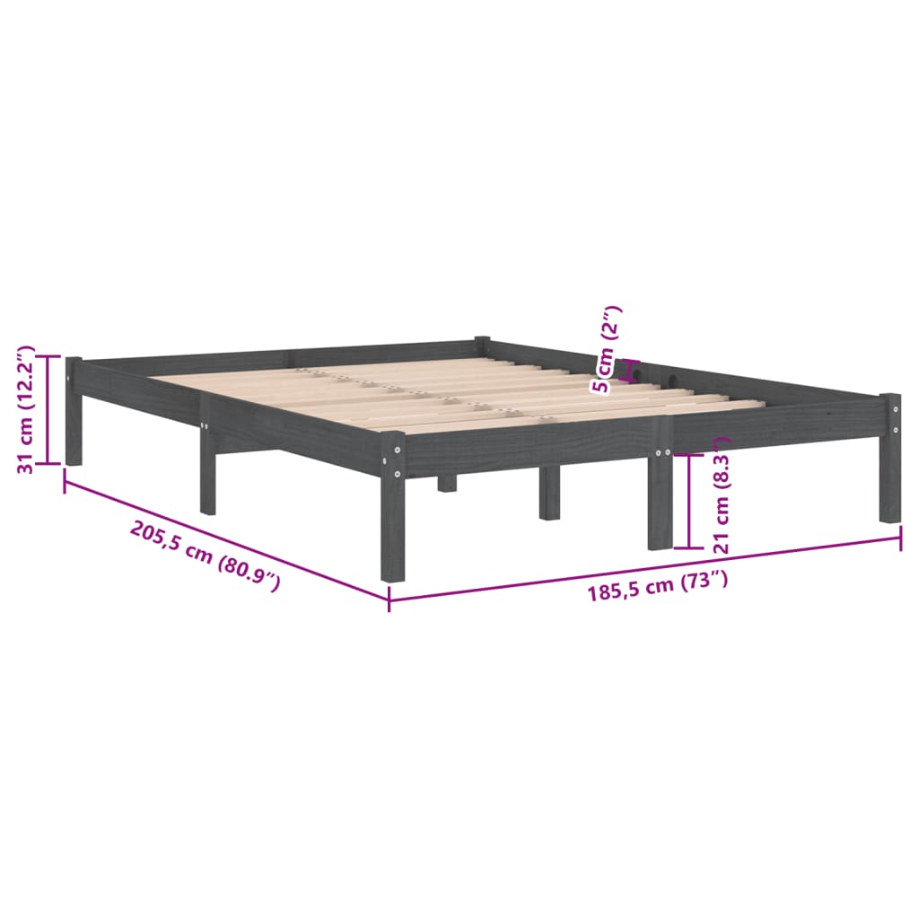 vidaXL Bed Frame without Mattress Grey Solid Wood Super King Size