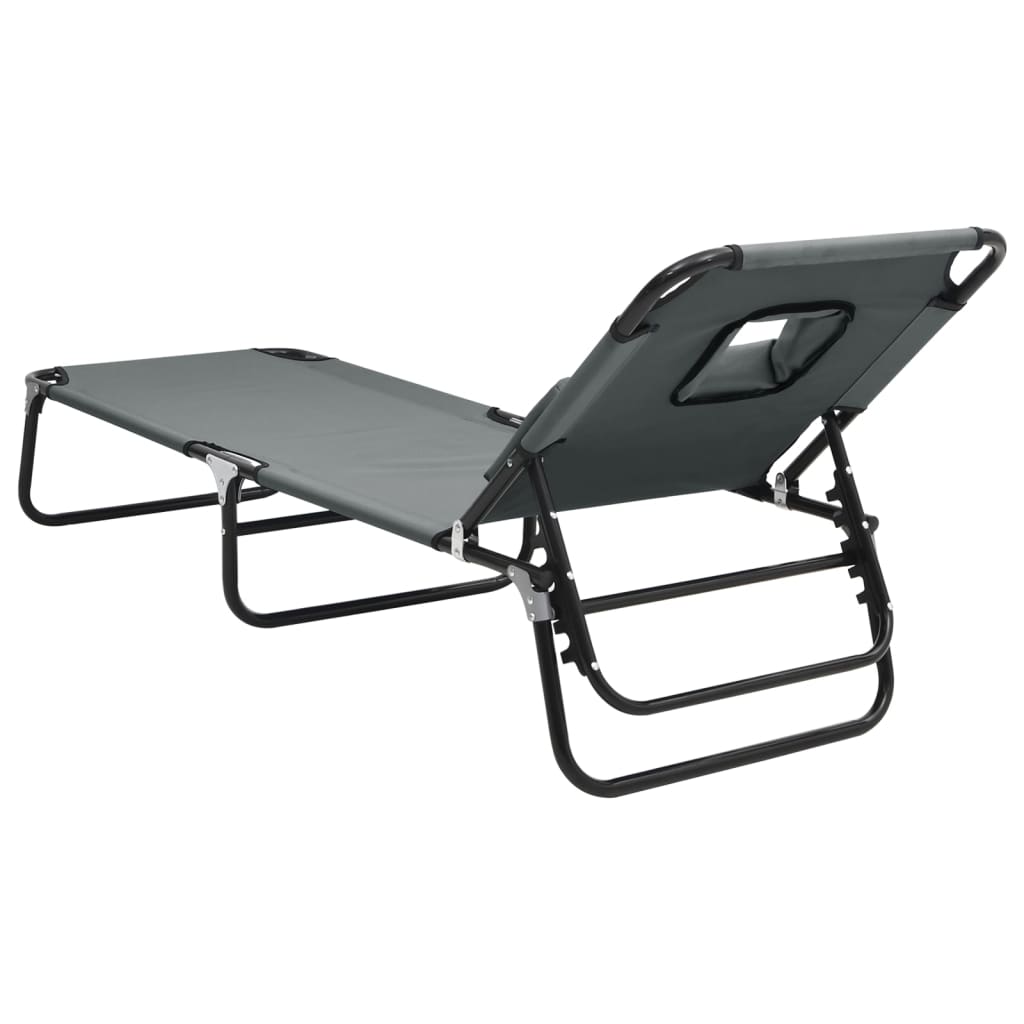 vidaXL Folding Sun Lounger Grey Oxford Fabric&Powder-coated Steel