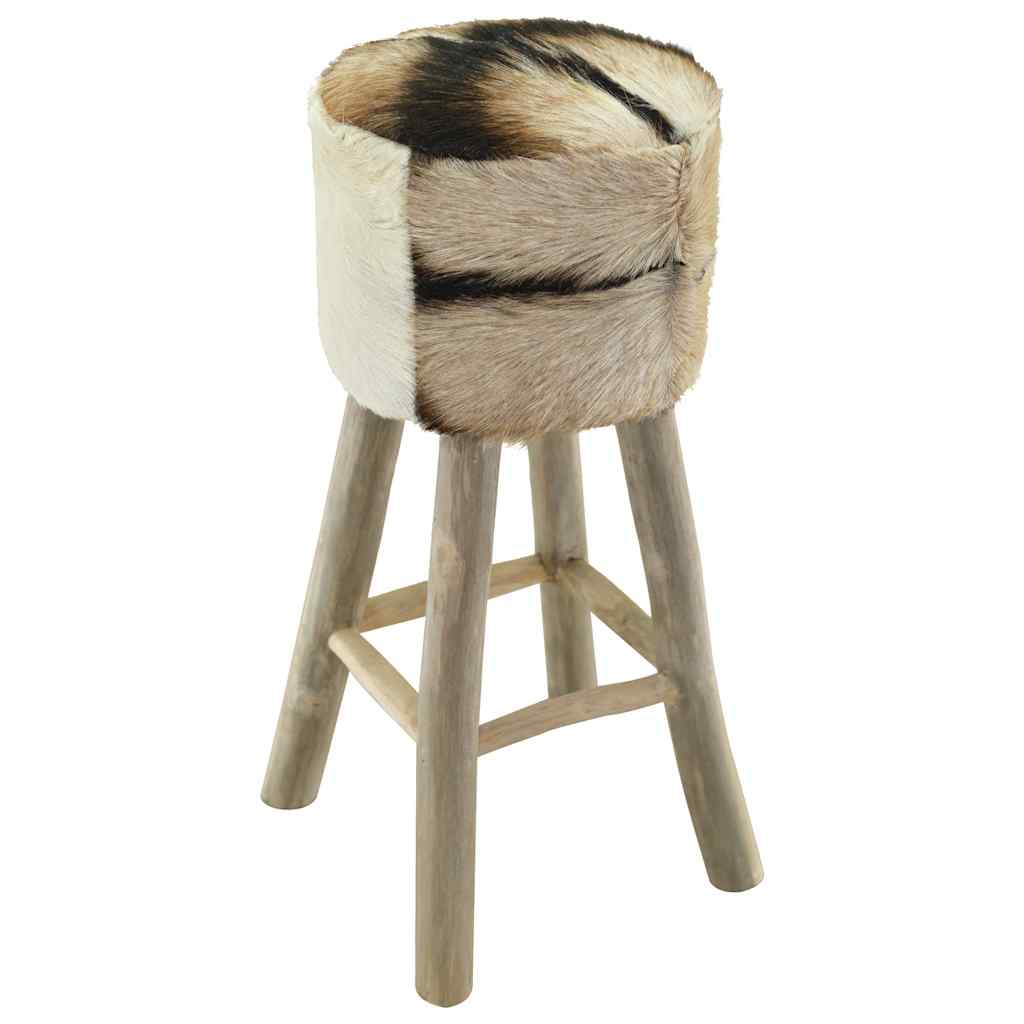 vidaXL Bar Stool Real Leather and Solid Teak Wood