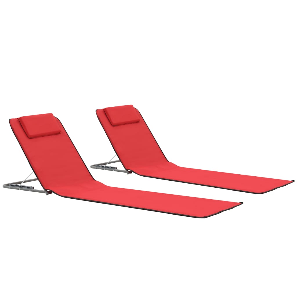 vidaXL Folding Beach Mats 2 pcs Steel and Fabric Red