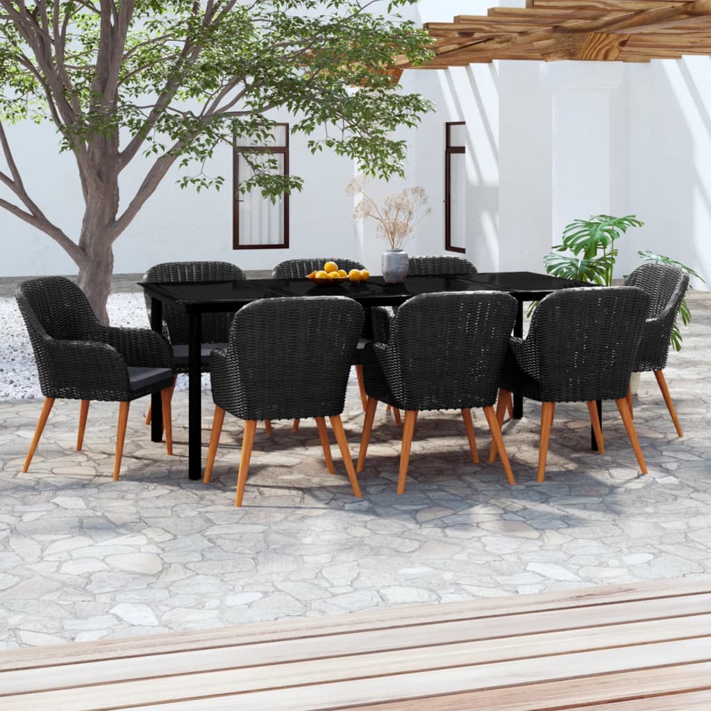 vidaXL 9 Piece Garden Dining Set with Cushions Black