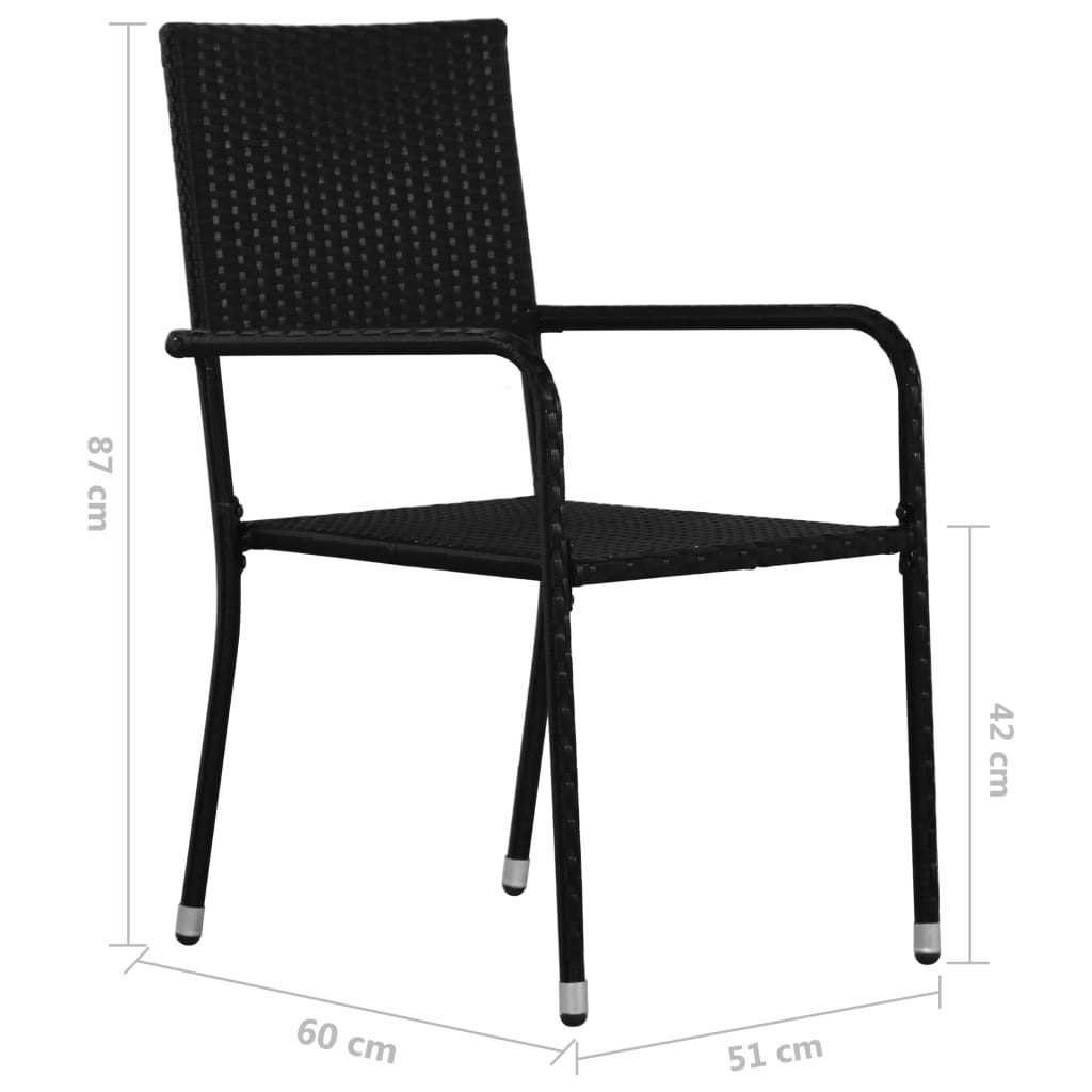 vidaXL Garden Dining Chairs 2 pcs Stackable Black Poly Rattan