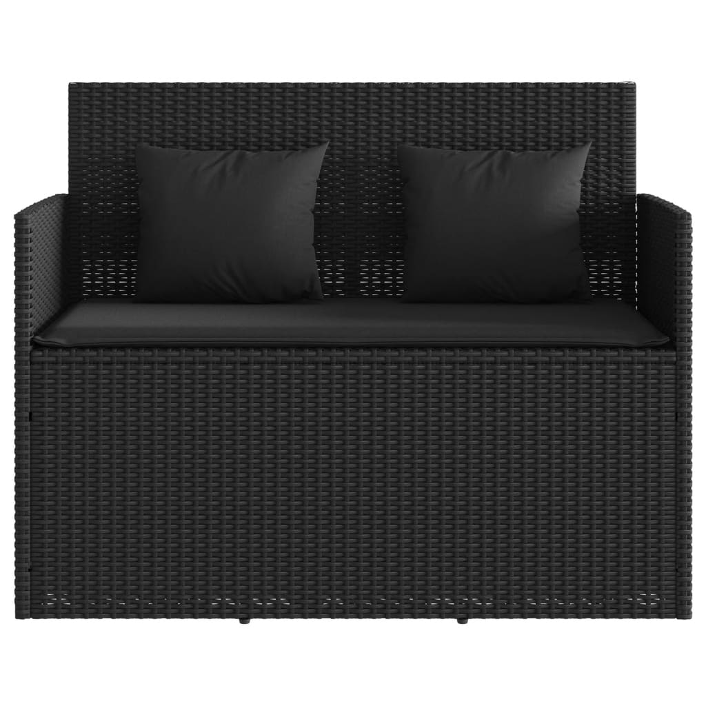 vidaXL Garden Bench with Cushions Black Poly Rattan