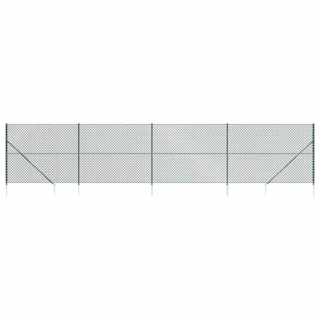 vidaXL Chain Link Fence with Spike Anchors Green 1.6x10 m