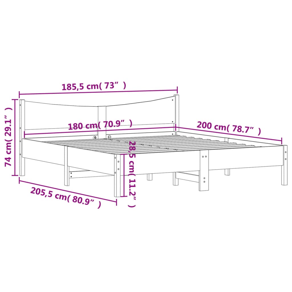 vidaXL Bed Frame with Headboard White 180x200 cm Super King Solid Wood Pine