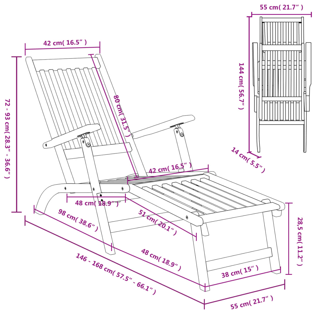 vidaXL Outdoor Deck Chairs with Footrests and Table Solid Wood Acacia