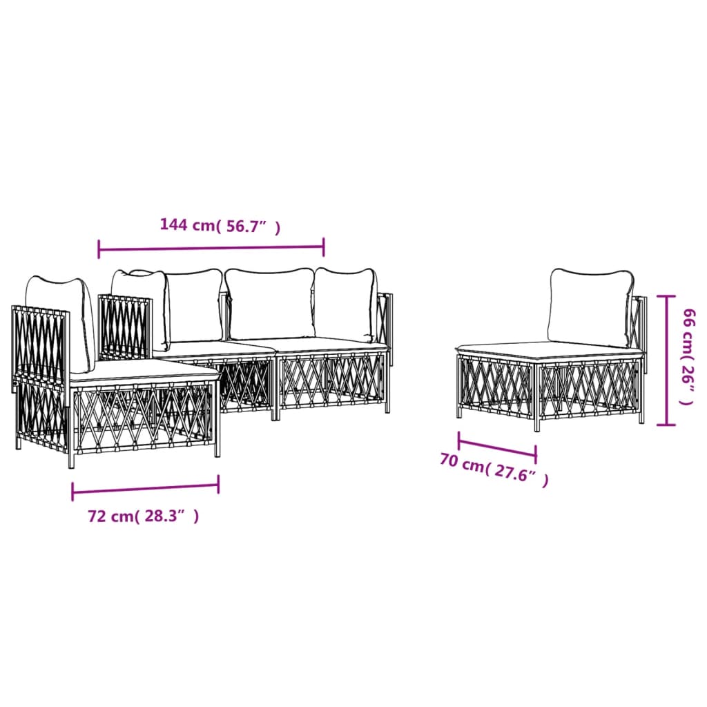 vidaXL 4 Piece Garden Lounge Set with Cushions White Steel