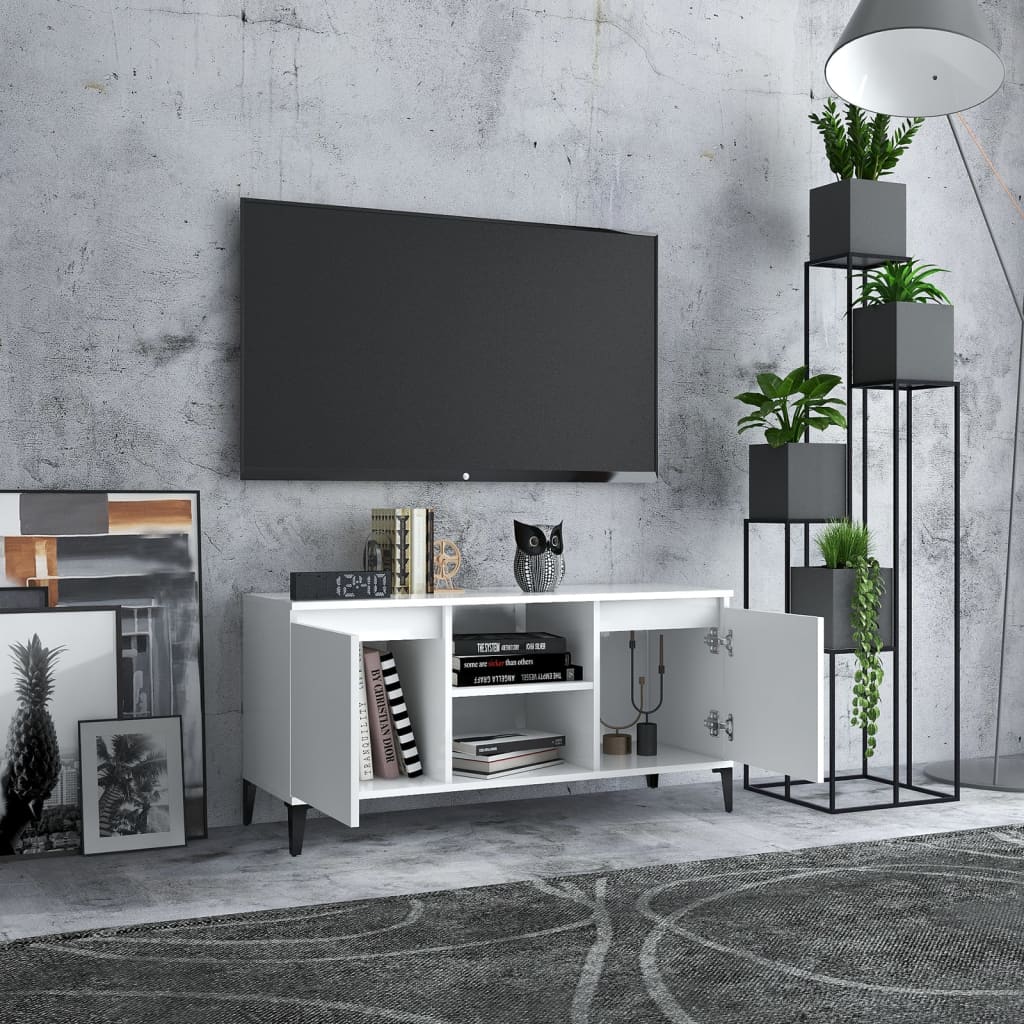 vidaXL TV Cabinet with Metal Legs White 103.5x35x50 cm