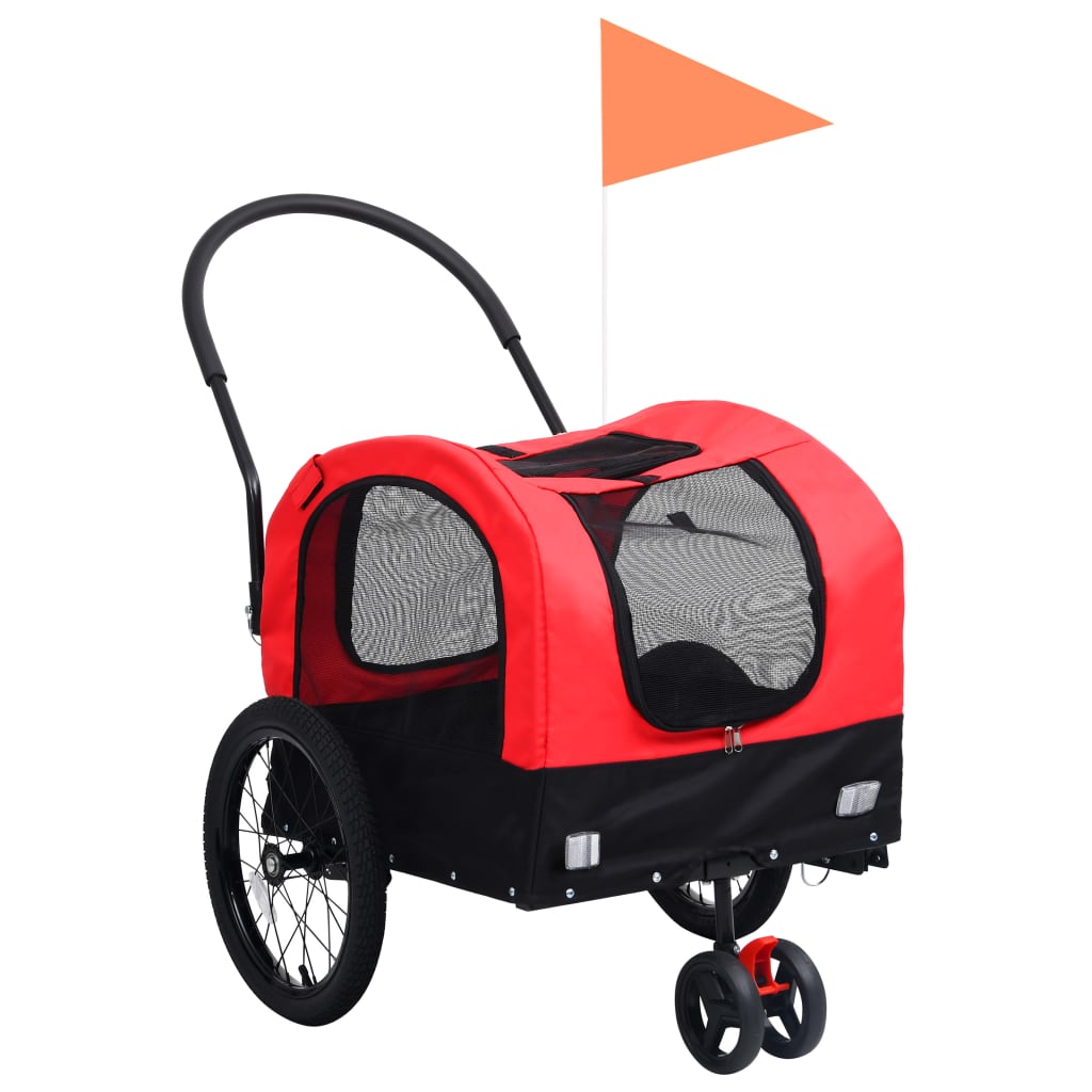 vidaXL 2 in 1 Pet Bike Trailer Jogging Stroller Red and Black vidaXL.sa