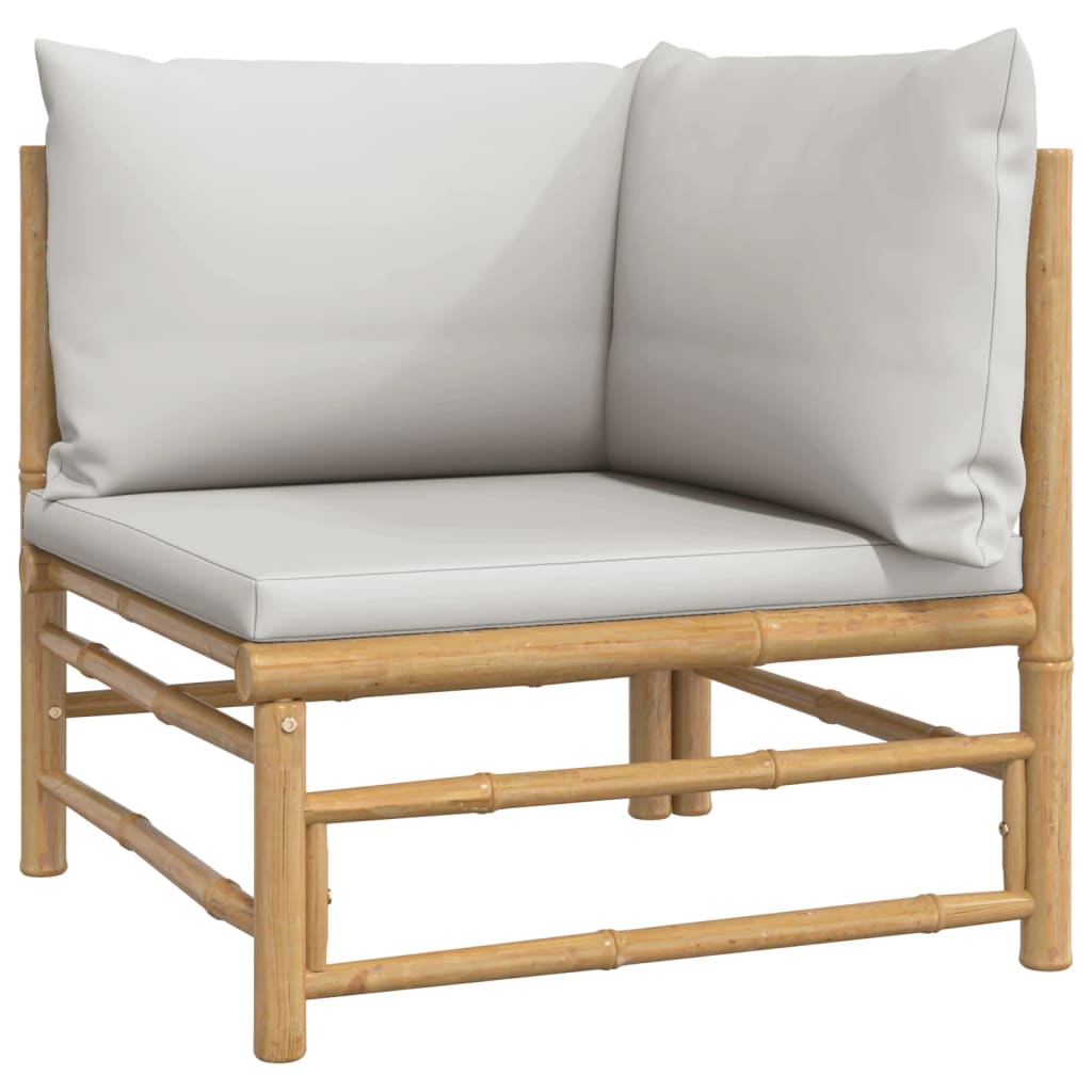 vidaXL Garden Corner Sofas with Light Grey Cushions 2 pcs Bamboo