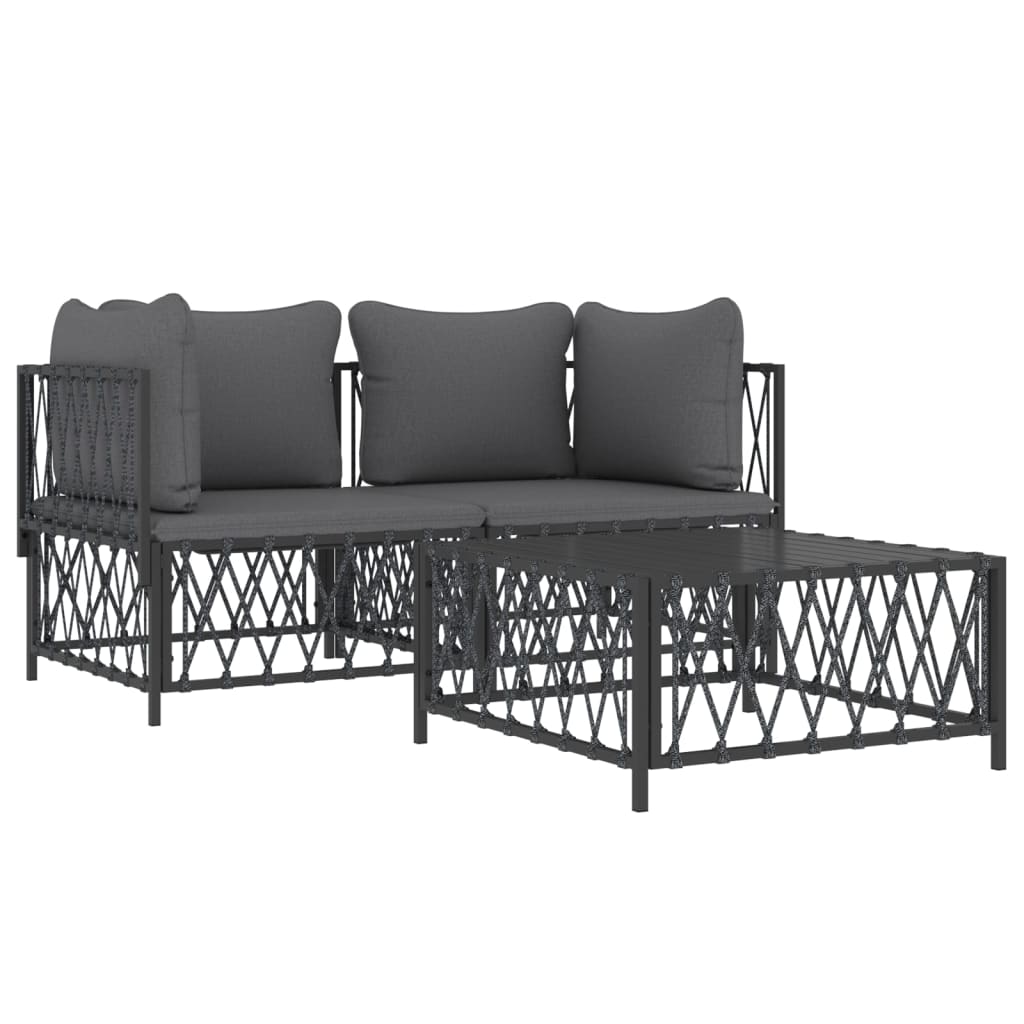 vidaXL 3 Piece Garden Lounge Set with Cushions Anthracite Steel