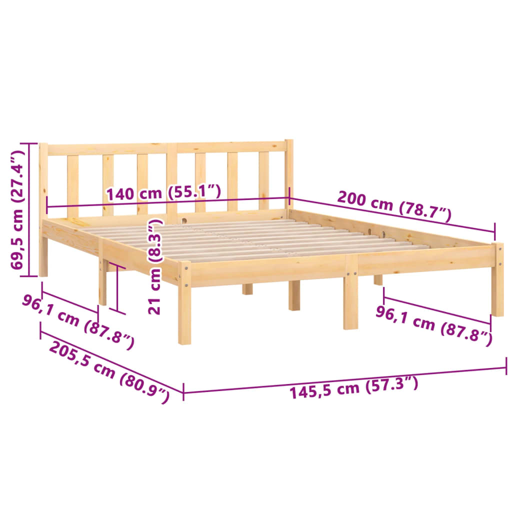 vidaXL Bed Frame without Mattress Solid Wood 140x200 cm