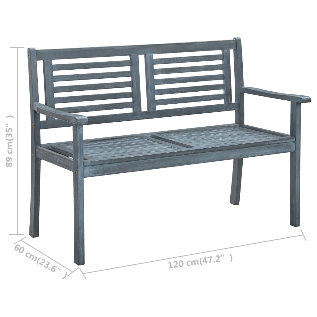 vidaXL 2-Seater Garden Bench 120 cm Grey Solid Eucalyptus Wood