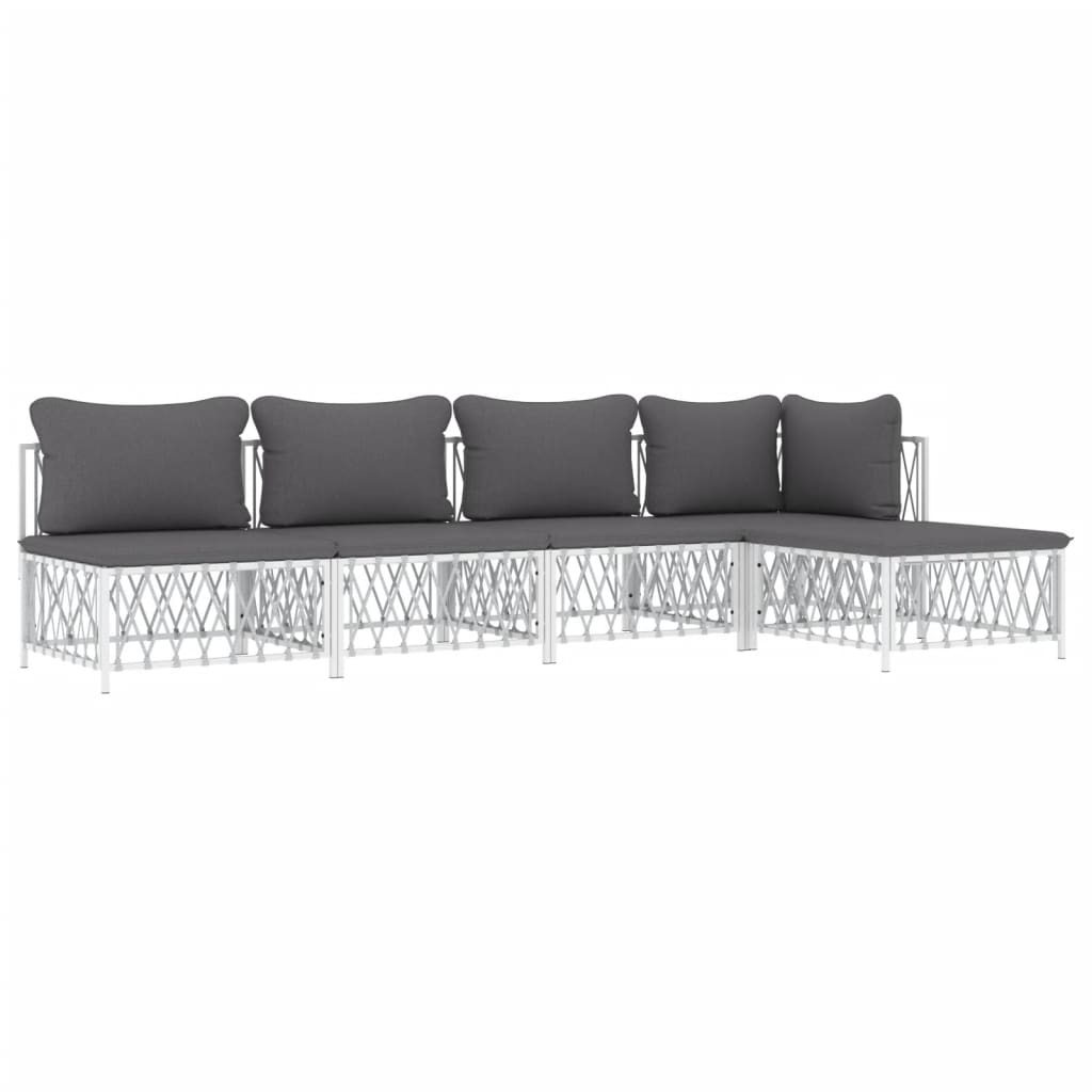 vidaXL 5 Piece Garden Lounge Set with Cushions White Steel