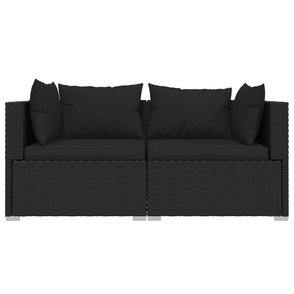 vidaXL 3 Piece Garden Lounge Set with Cushions Black Poly Rattan