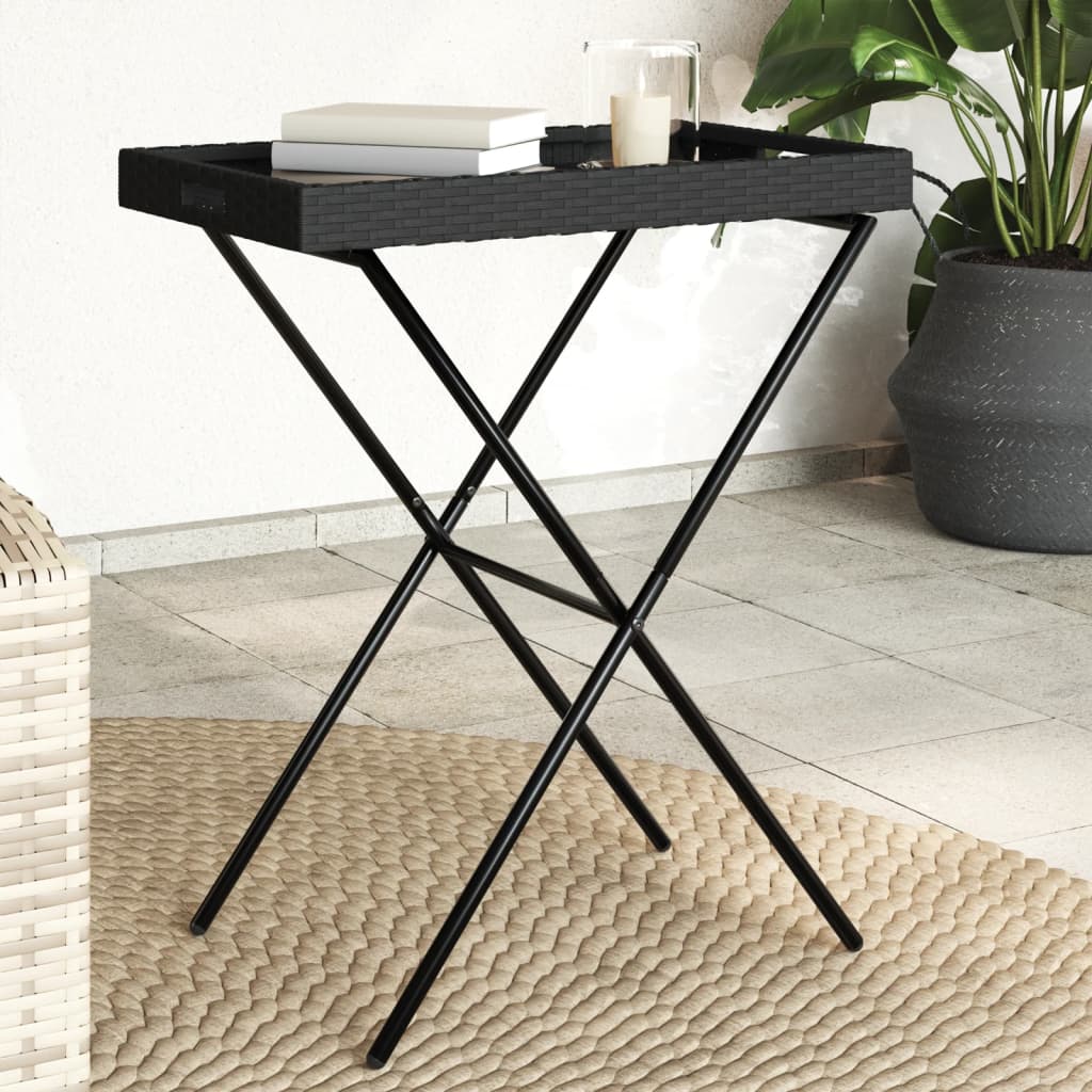 vidaXL Folding Tray Table Black 65x40x75 cm Poly Rattan