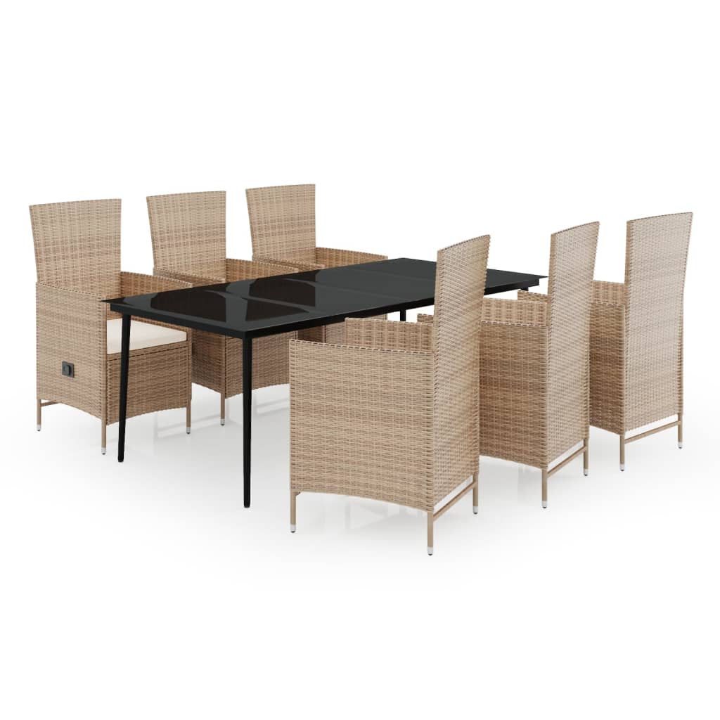 vidaXL 7 Piece Garden Dining Set with Cushions Beige