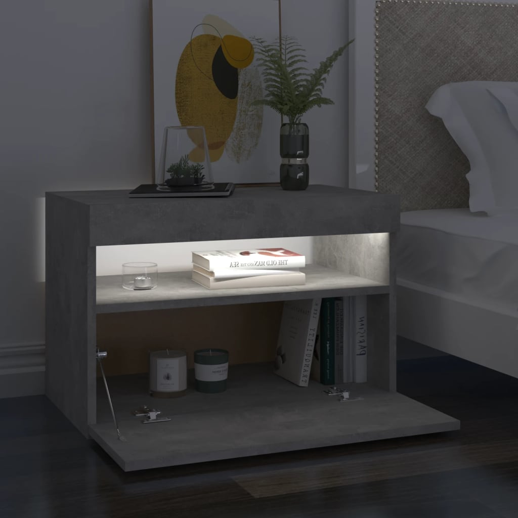 vidaXL Bedside Cabinet & LED Lights Concrete Grey 60x35x40 cm