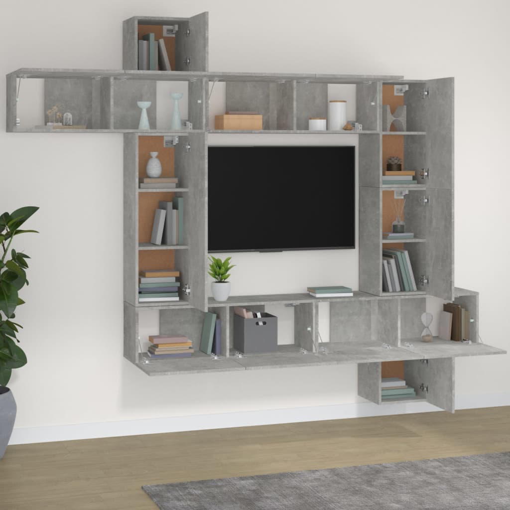 vidaXL 9 Piece TV Cabinet Set Concrete Grey Engineered Wood