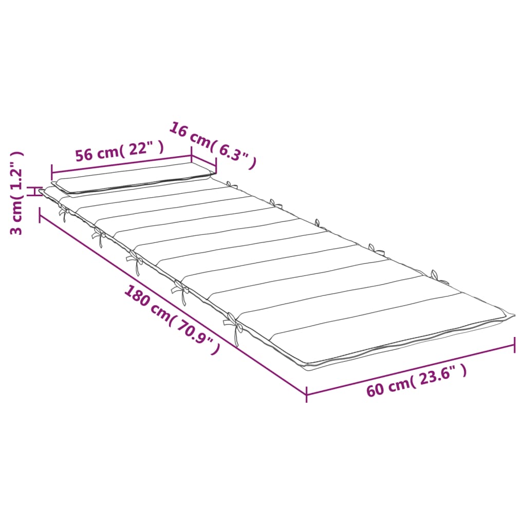 vidaXL Sun Lounger Cushion Grey 180x60x3 cm Oxford Fabric