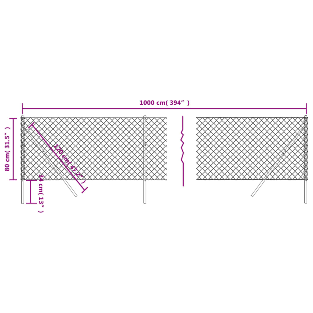 vidaXL Chain Link Fence Green 0.8x10 m