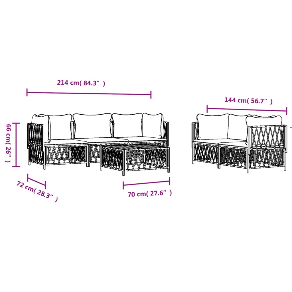 vidaXL 6 Piece Garden Lounge Set with Cushions White Steel