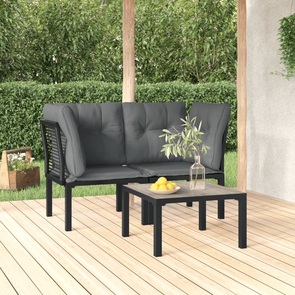 vidaXL 3 Piece Garden Lounge Set Black and Grey Poly Rattan