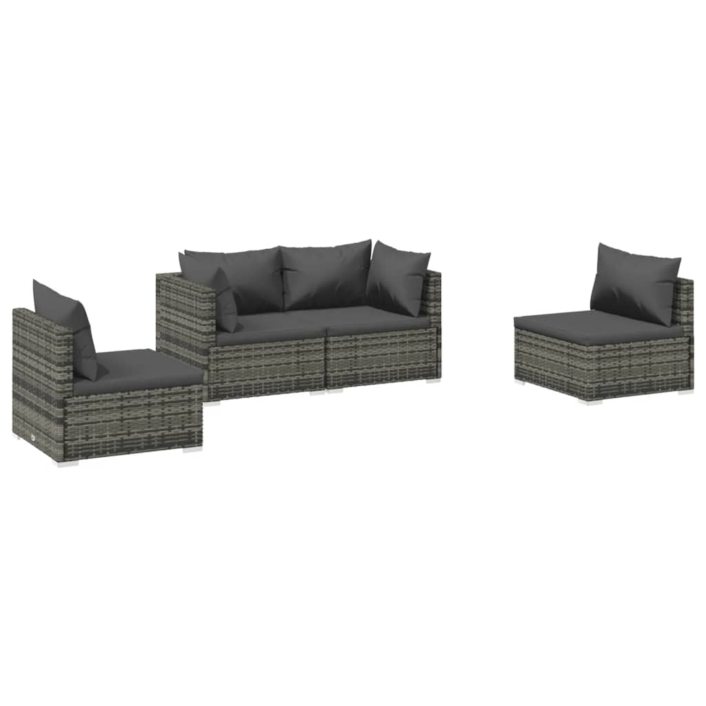 vidaXL 4 Piece Garden Lounge Set with Cushions Poly Rattan Grey