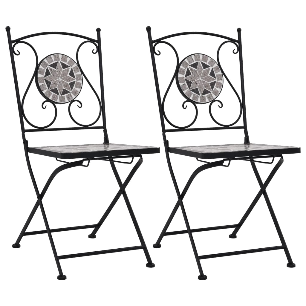 vidaXL Mosaic Bistro Chairs 2 pcs Grey