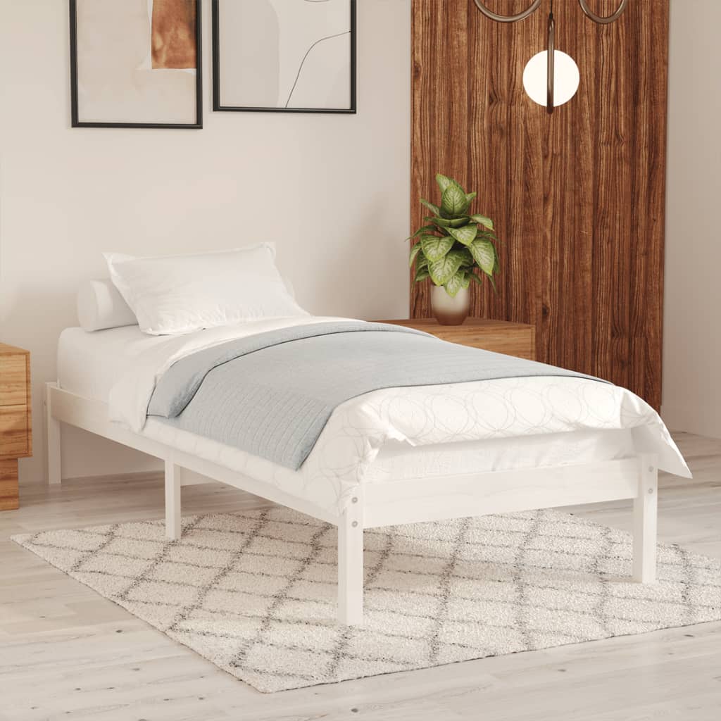 vidaXL Bed Frame without Mattress White Solid Wood 90x200 cm