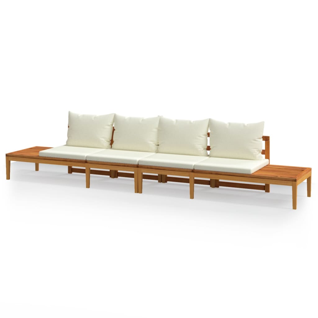 vidaXL Garden Benches with Cream White Cushions 2 pcs Acacia Wood