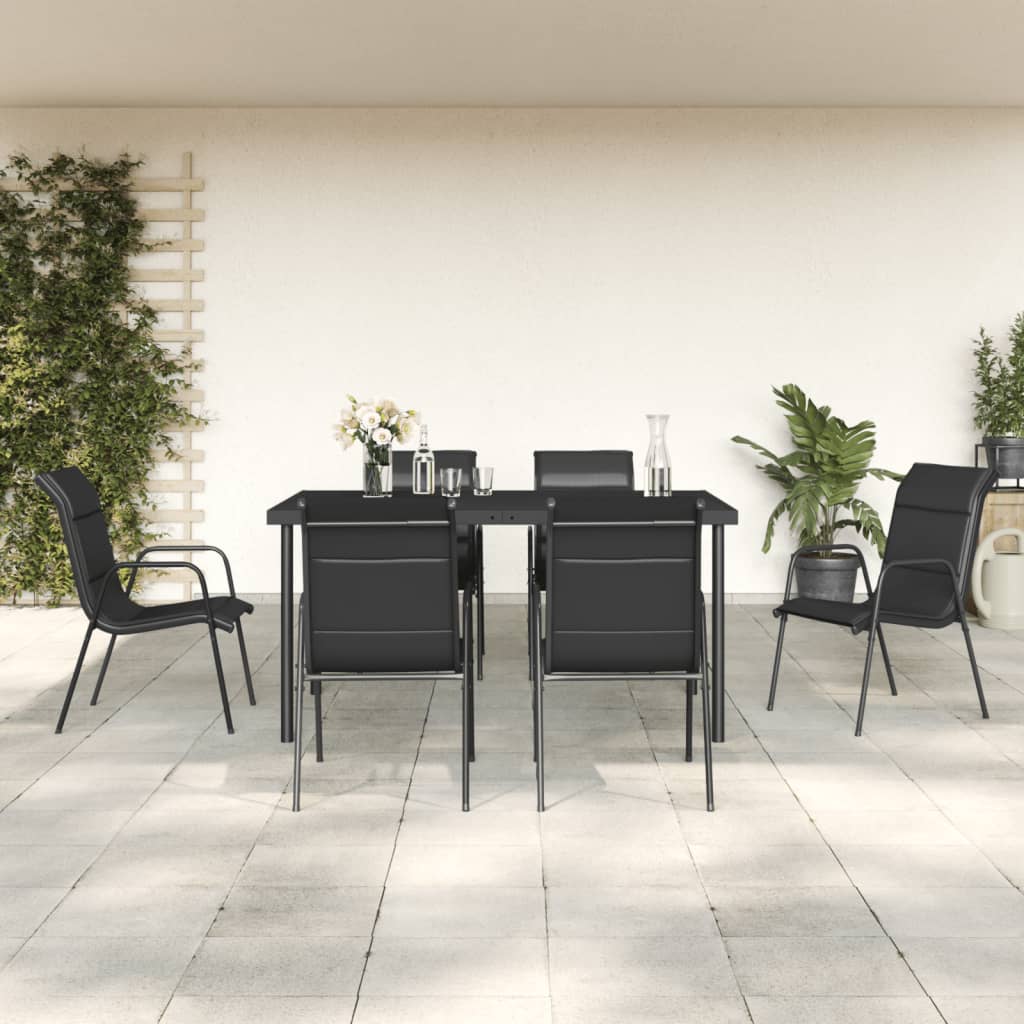 vidaXL 7 Piece Garden Dining Set Black Steel and Textilene