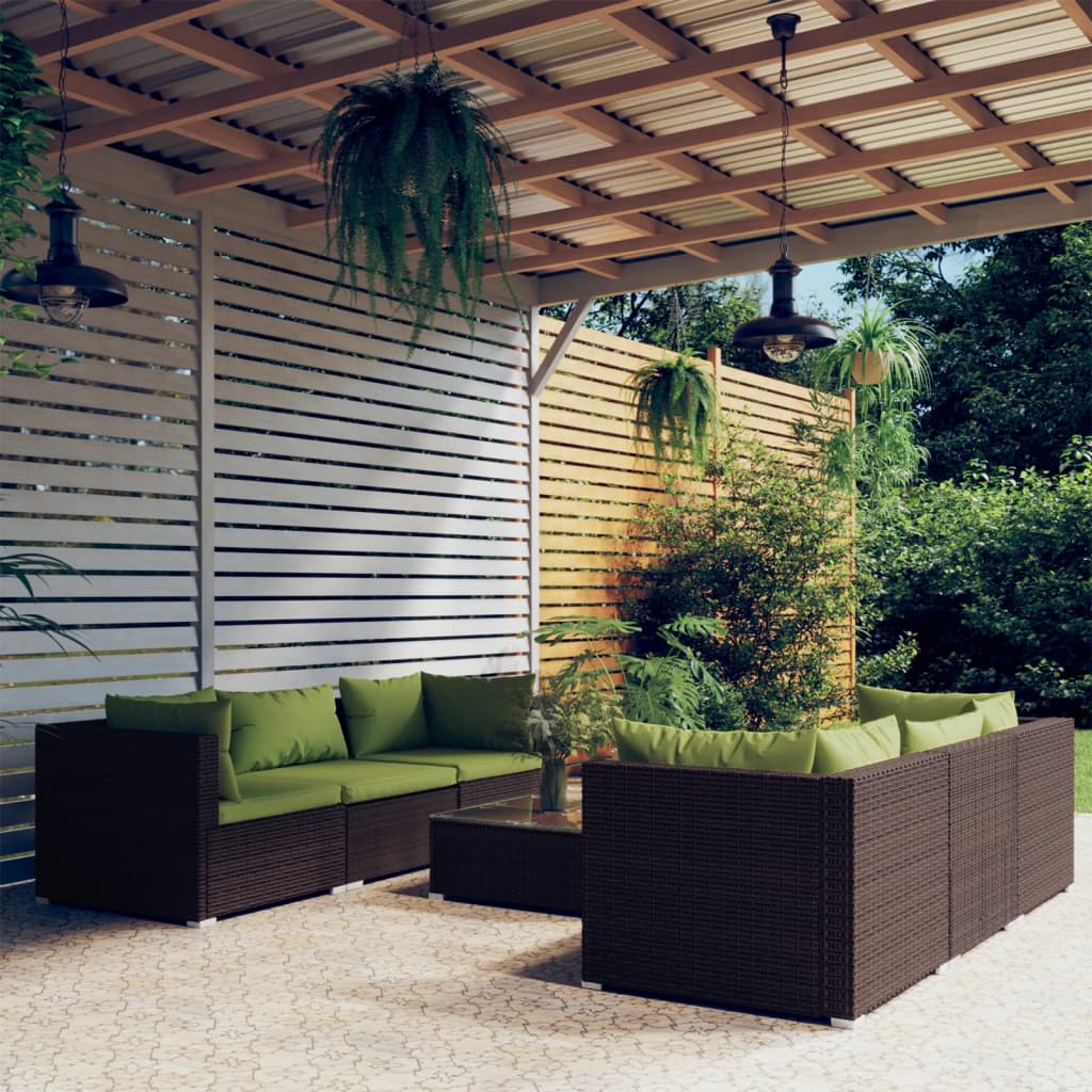 vidaXL 7 Piece Garden Lounge Set with Cushions Poly Rattan Brown