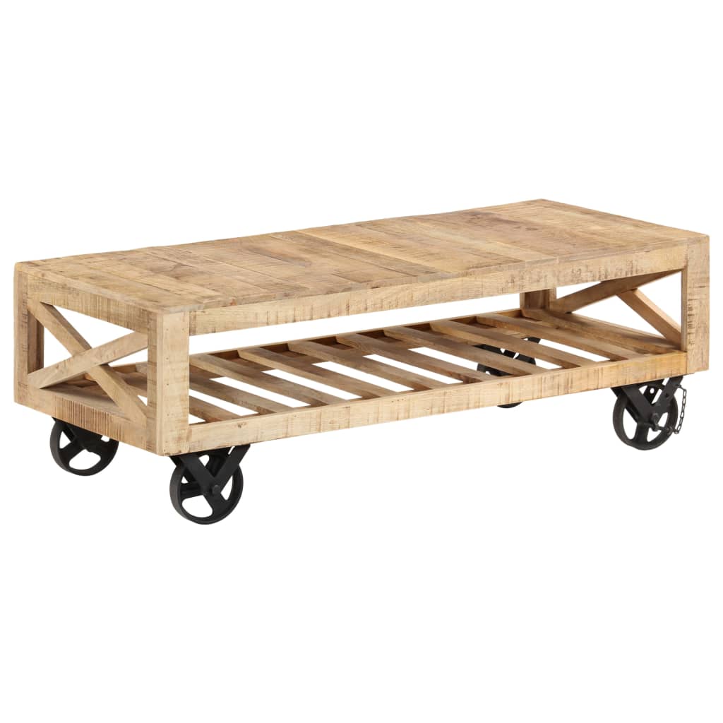 vidaXL Coffee Table with Wheels Solid Mango Wood 110x50x37 cm