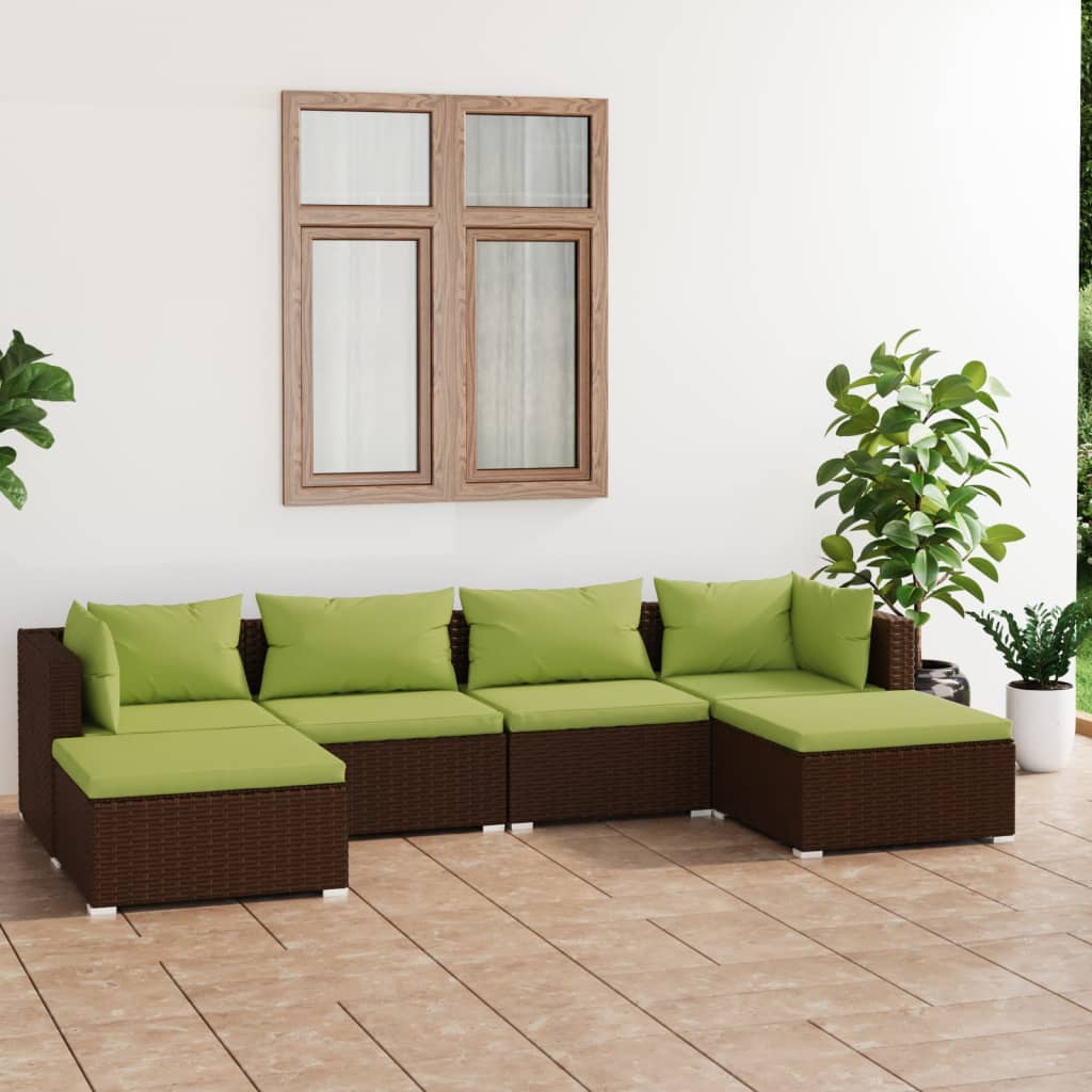 vidaXL 6 Piece Garden Lounge Set with Cushions Poly Rattan Brown