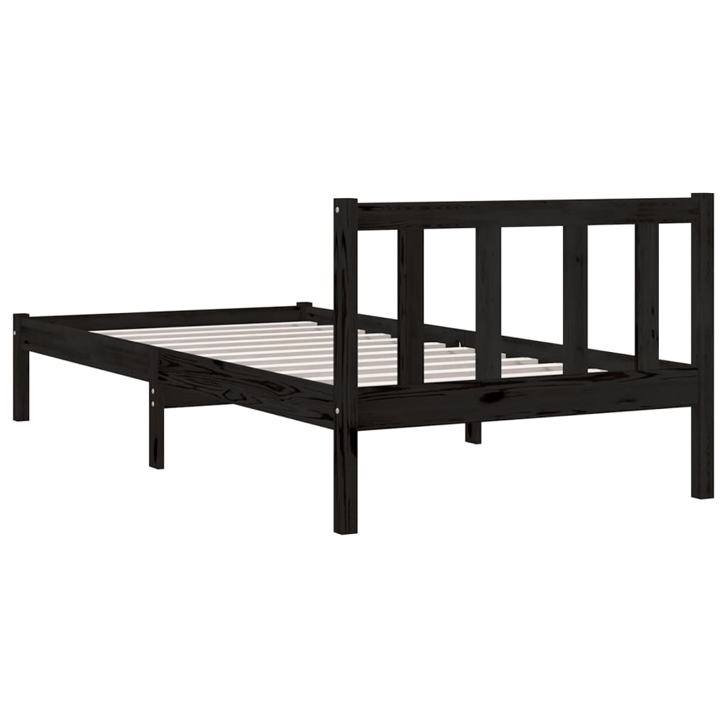 vidaXL Bed Frame without Mattress Black Solid Wood 90x200 cm