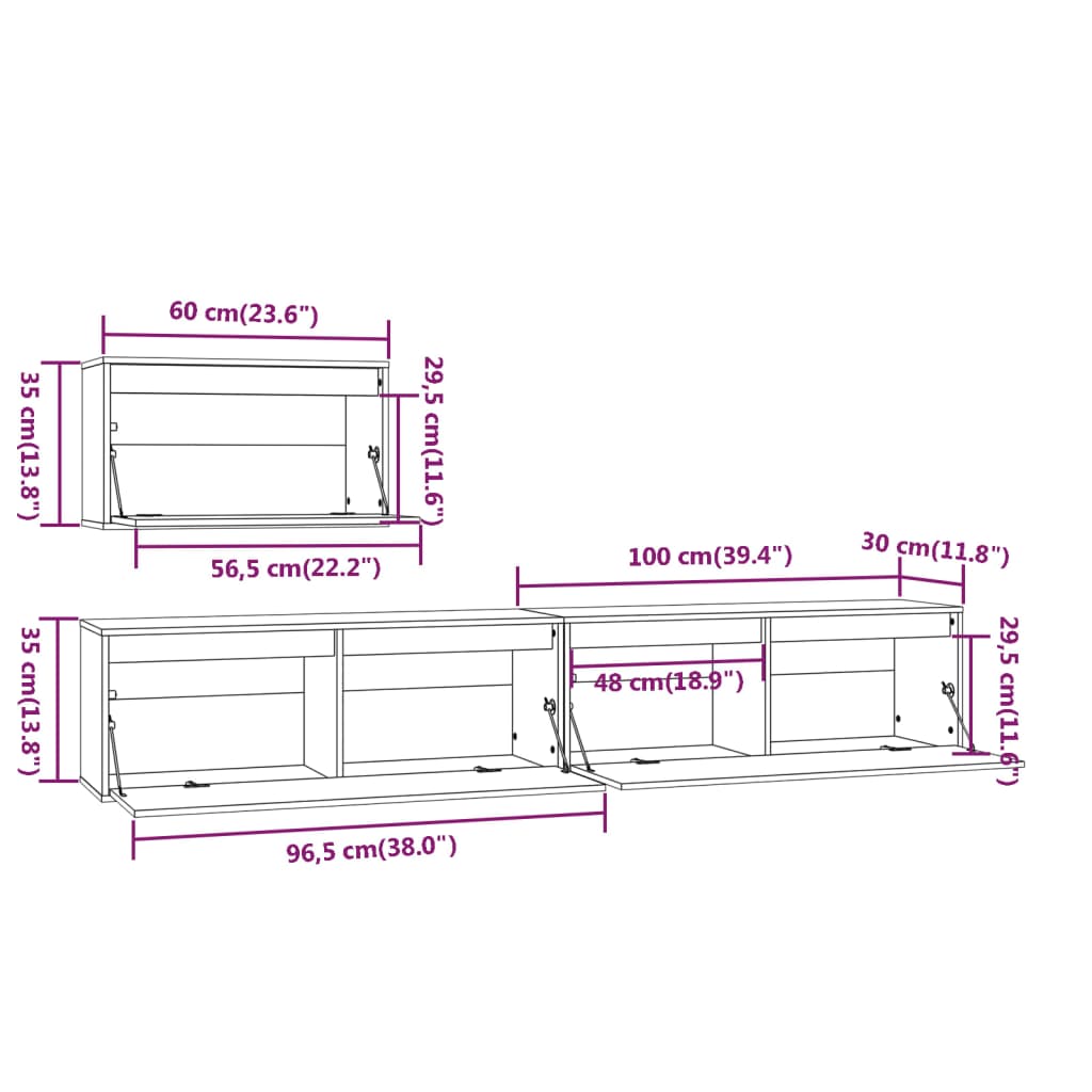 vidaXL TV Cabinets 3 pcs White Solid Wood Pine