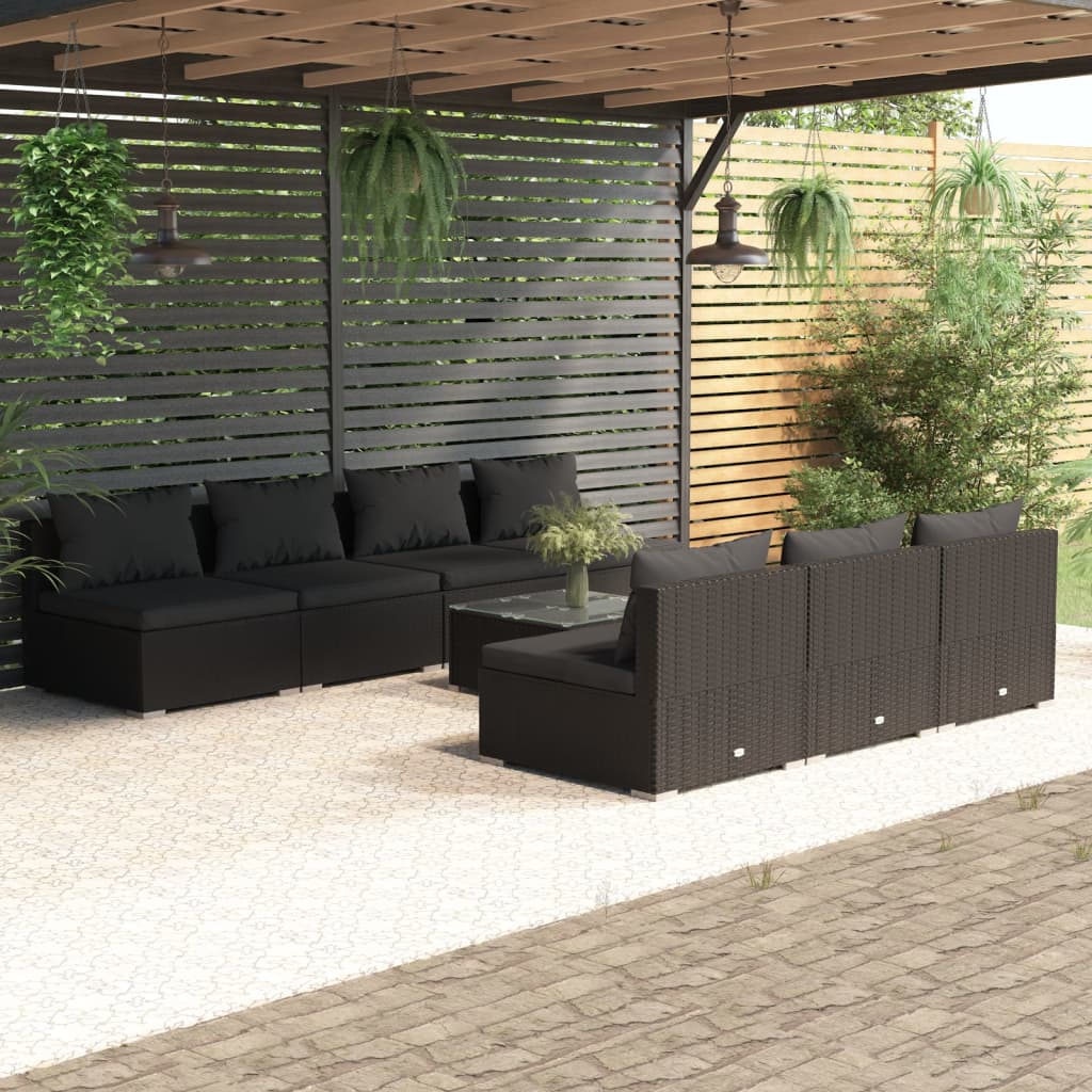 vidaXL 8 Piece Garden Lounge Set with Cushions Poly Rattan Black