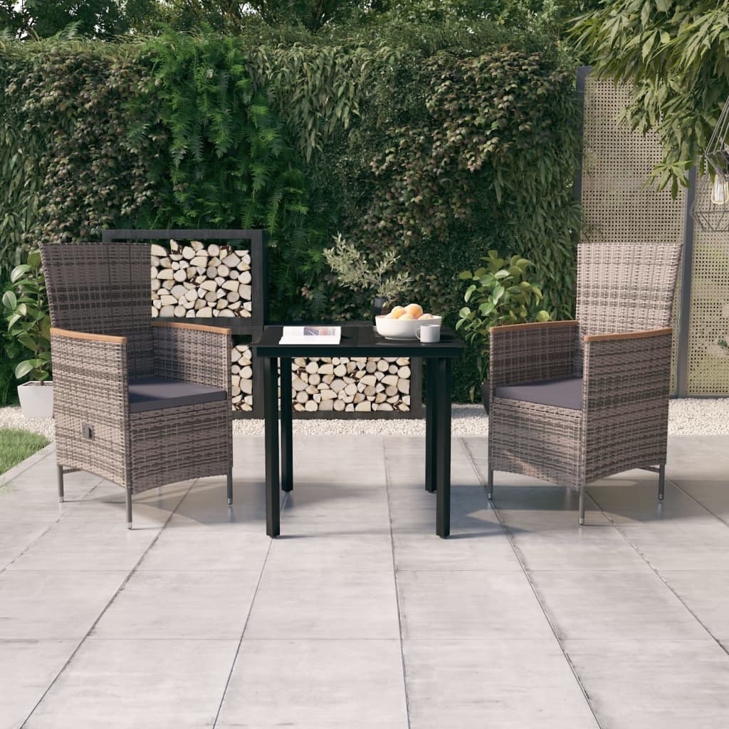 vidaXL 3 Piece Garden Dining Set with Cushions Grey