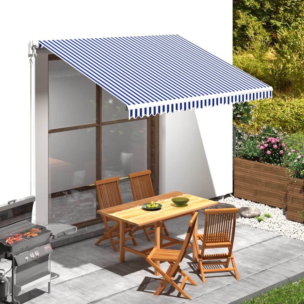 vidaXL Awning Top Sunshade Canvas Blue & White 350x250 cm