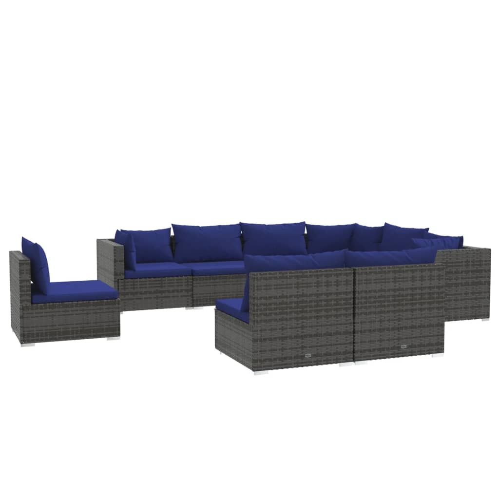 vidaXL 9 Piece Garden Lounge Set with Cushions Poly Rattan Grey