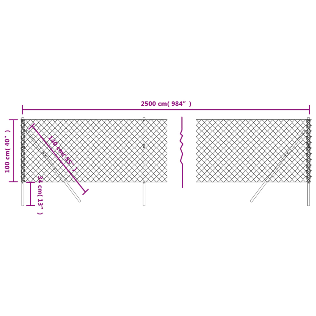 vidaXL Chain Link Fence Green 1x25 m