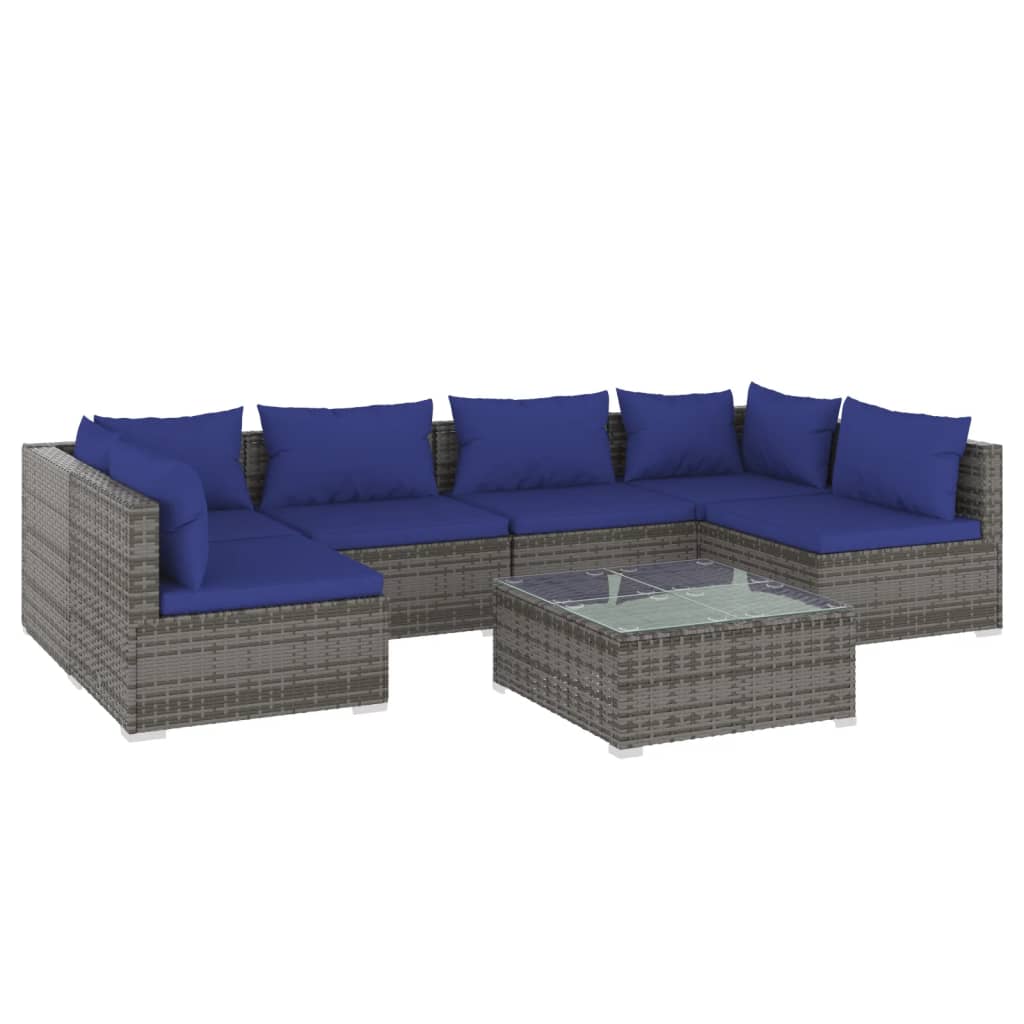 vidaXL 7 Piece Garden Lounge Set with Cushions Poly Rattan Grey