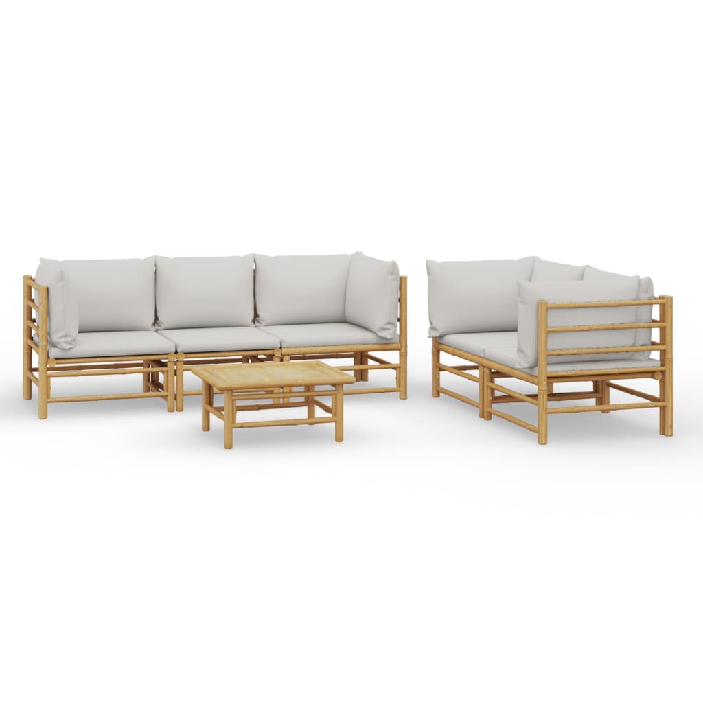 vidaXL 6 Piece Garden Lounge Set with Light Grey Cushions Bamboo | vidaXL.sa