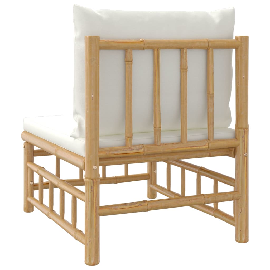 vidaXL Garden Middle Sofa with Cream White Cushions Bamboo