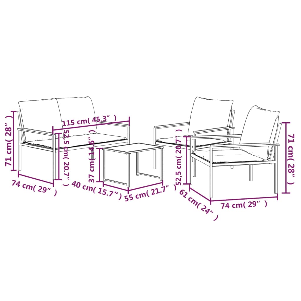 vidaXL 4 Piece Garden Lounge Set with Cushions Anthracite Steel