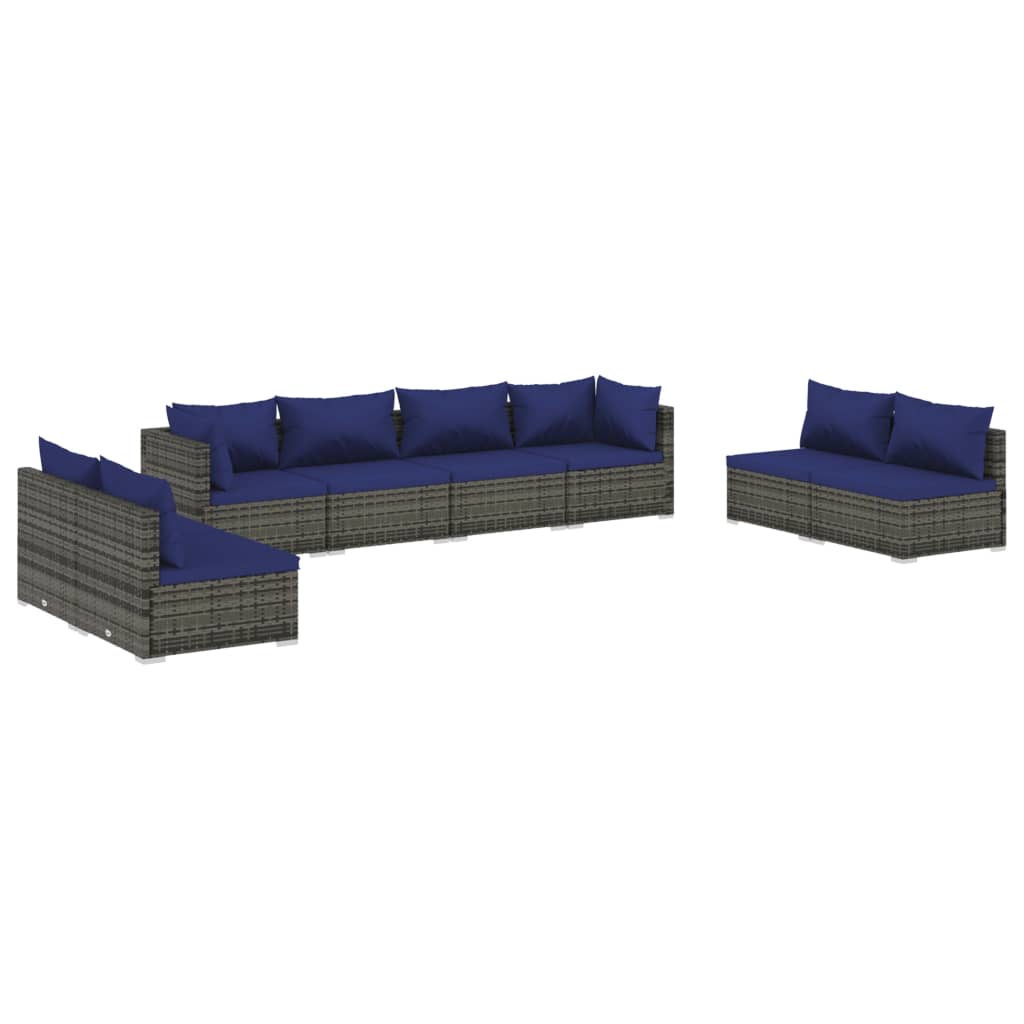 vidaXL 8 Piece Garden Lounge Set with Cushions Poly Rattan Grey