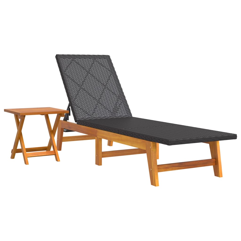 vidaXL Sun Lounger with Table Poly Rattan and Solid Wood Acacia