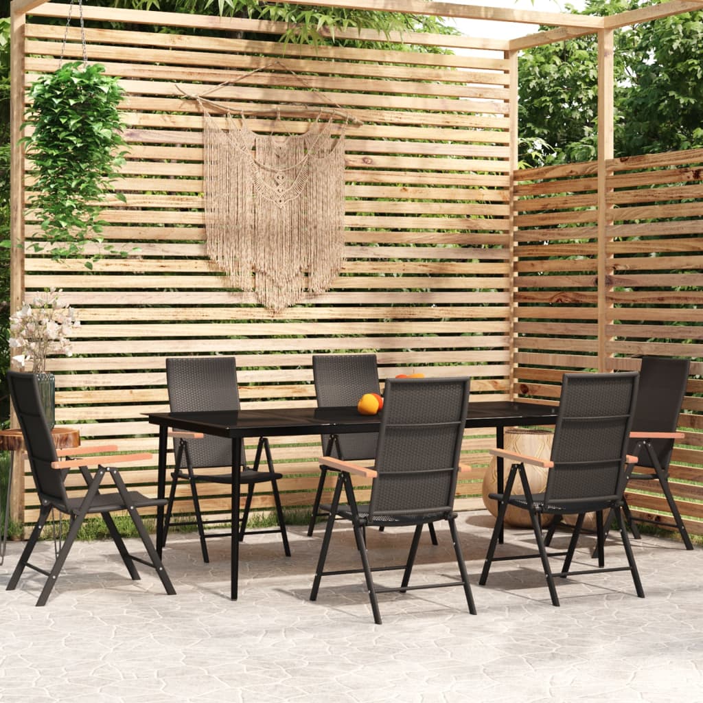 vidaXL 7 Piece Garden Dining Set Black